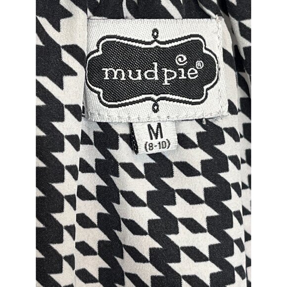 Mud Pie Houndstooth Plaid Long Sleeve Belted Dress Black Medium - Picture 3 of 10